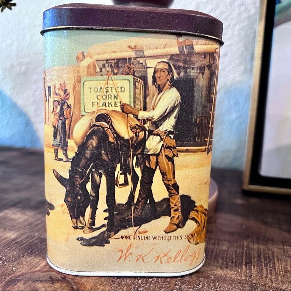 Vintage Kellogg's Cereal Tin Toasted Corn Flakes 1984 England Indian Design